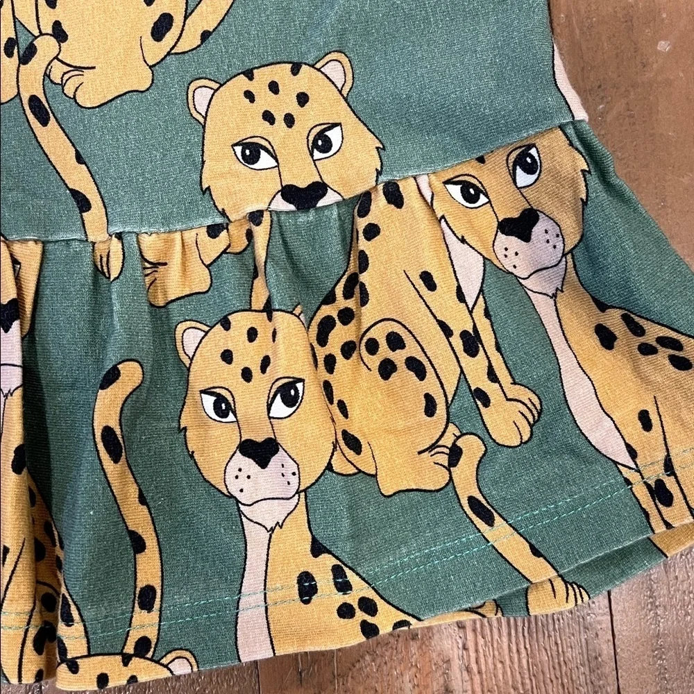 Dear Sophie Leo dress green drop waist leopard print graphic organic 9-12 months